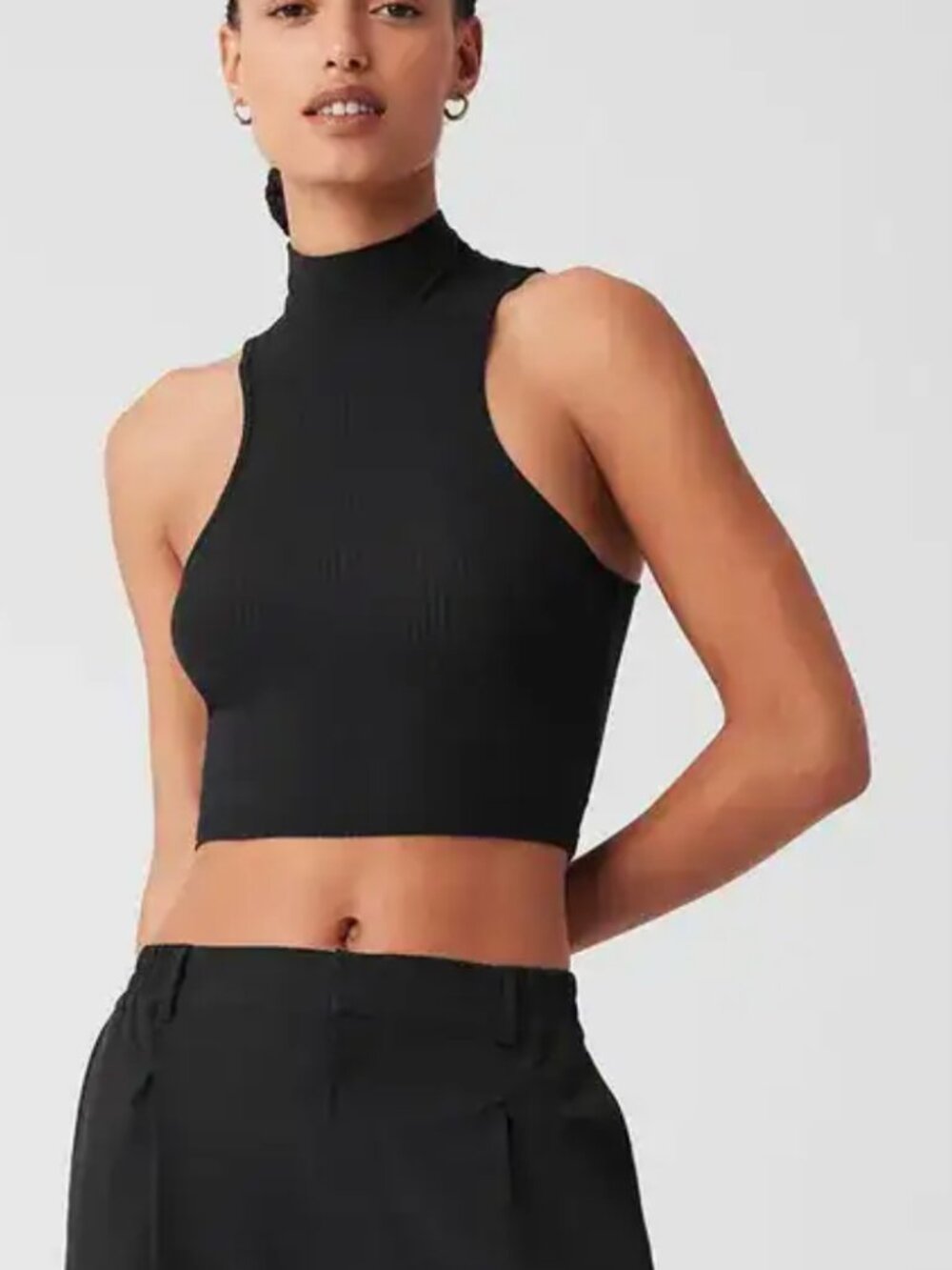 Alo Yoga Ribbed Sea Coast Cropped Turtleneck Tank Top